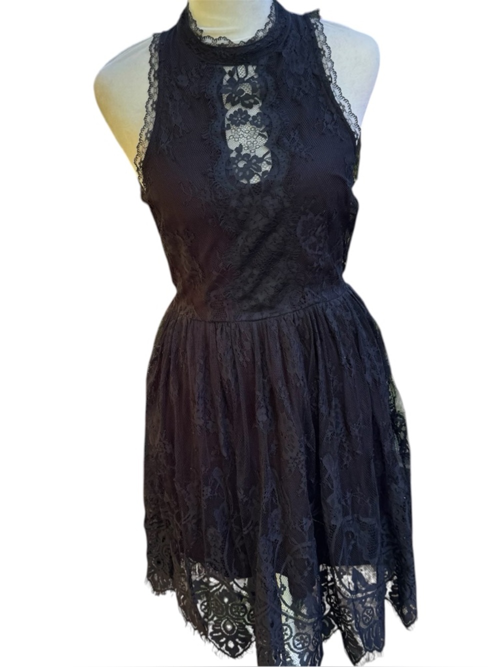 Re:Named Black Girly Goth Peak A Boo Victorian Lace Spring Summer Light Dress